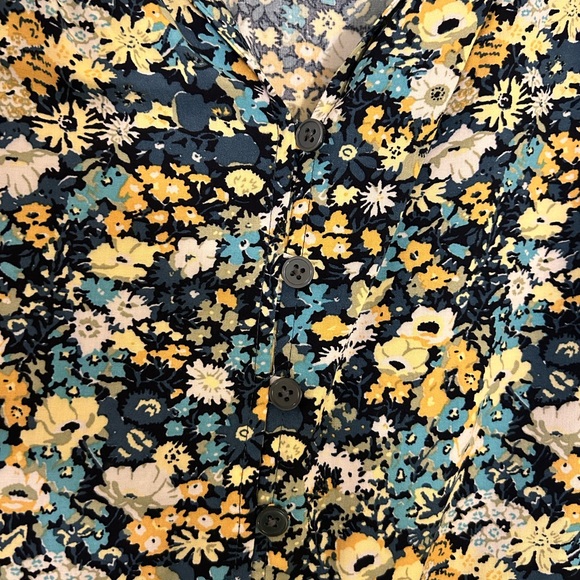 LOFT Blue and Yellow Floral Long Sleeve Dress - SIZE M - Picture 3 of 3